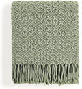 CREVENT Farmhouse Boho Knitted Throw Blanket for Couch Sofa Chair Bed Home Decoration, Soft Warm Cozy Light Weight for Spring Summer Fall (50''X60'' Sage Green)