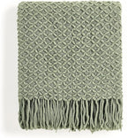 CREVENT Farmhouse Boho Knitted Throw Blanket for Couch Sofa Chair Bed Home Decoration, Soft Warm Cozy Light Weight for Spring Summer Fall (50''X60'' Sage Green)