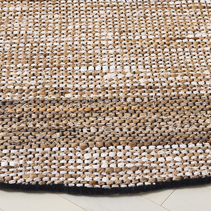 SAFAVIEH Cape Cod Collection Area Rug - 6' Round, Ivory & Beige, Handmade Denim & Jute, Ideal for Living Room, Bedroom, Home Office, Dining Space (CAP153A-6R)