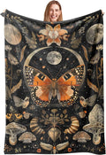 Orange Butterfly Moon Flower Throw Blanket, 320gsm Boho Mushroom Blanket Fluffy Cozy Soft Warm Plush Decorative Gifts for Women Men Kids, Blankets Quilt for Bed Sofa Chair Couch (60"x50")