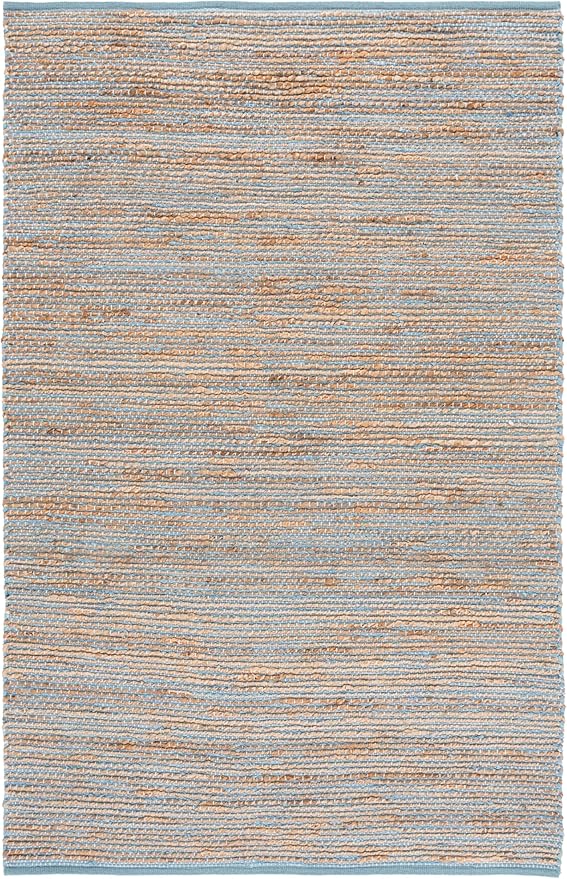 SAFAVIEH Area Rug 4x6 - Cape Cod Collection - Blue & Natural, Handmade Jute & Cotton, Ideal for Living Room, Bedroom, Dining Space (CAP236M)