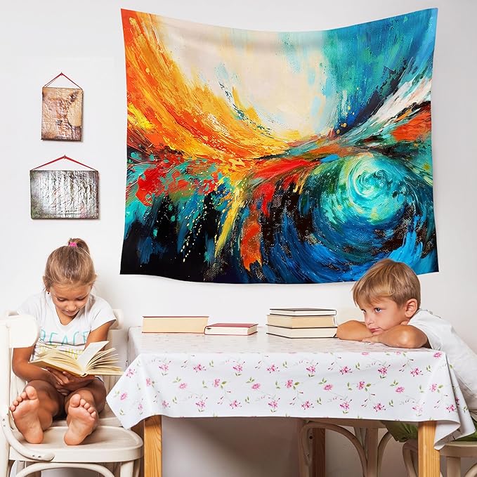 WARDOS Modern Abstract Tapestry, Colorful Modern Tapestry Wall Hanging, Blue and Orange Abstract Wall Blanket Decor for Home Living Room Bedroom, 50x60 Inch
