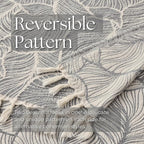 DOWN HOME Chenille Cotton Throw Blanket for Couch, Lightweight Boho Blanket for Bed Sofa Chair Living Room Outdoor Soft Woven Decorative Blanket with Tassel Gift Grey Leaves 60"x80"
