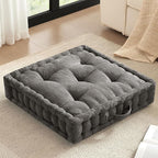 Intelligent Design Large Floor Pillow for Adults Yoga or Meditation Cushion with Handle, Floor Cushion for Board Games, Lustrous Chenille Tufted, Handsewn Scalloped Edge, Azza, 24" x 24" x 5" Charcoal