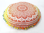 CRAFT KALA Boho Large Floor Pillow Pouf Cover Mandala Meditation Room Pillow Cover for Adults Round Bohemian Seating Pouf Cushion Cover for Kids Playroom 22" Yellow Orange Ombre