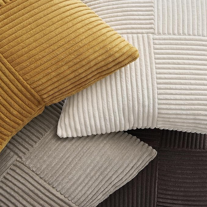 Topfinel Fall Vintage Brown Pillow Covers Set of 4,Velvet Gold Brown Cushion Covers with Corduroy,Soft Accent Pillowcases for Couch,Bed,Living Room and Outdoor Home Decor 24×24 Inch