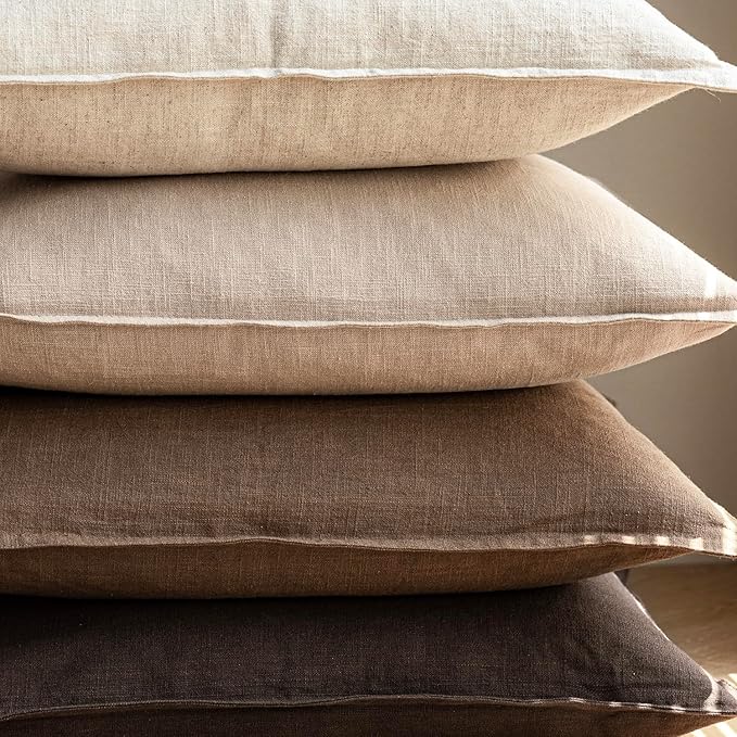 Foindtower Pack of 2, Decorative Linen Soild Throw Pillow Covers Soft Accent Cushion Case Boho Farmhouse Neutral Pillowcase for Couch Sofa Bedroom Living Room Home Decor 20 x 20 Inch Reddish Brown