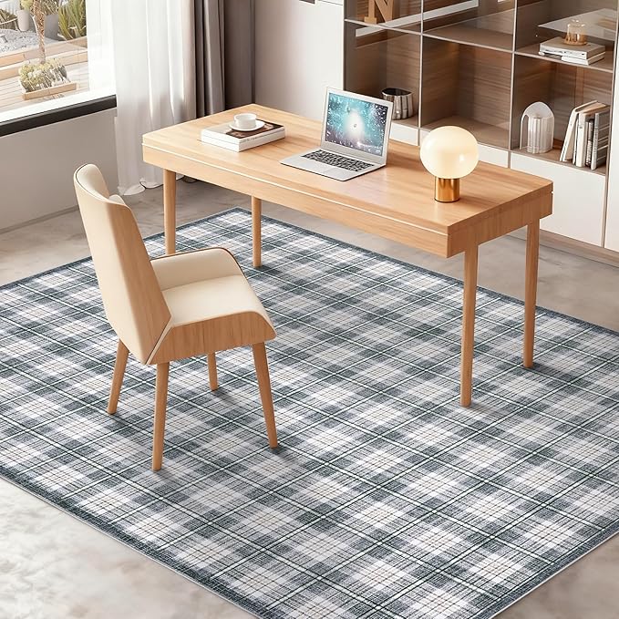 GarveeHome Checkered Area Rugs 5x7 for Living Room, Machine Washable Non Slip Backing Rug, Stain Resistant Low-Pile Indoor Outdoor Carpet for Bedroom Dining Room Office Nursery Grey