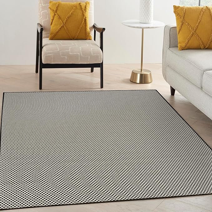 Nourison Home Courtyard Black White 4' x 6' Area Rug - Easy Clean, Non Shedding, Bed Room, Living Room, Dining Room, Kitchen (4' x 6')