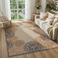 LIVEBOX Modern Easy Jute 5x7 Outdoor Rug, Washable Area Rugs for Living Room Patio Floral Indoor Outdoor Rug, Boho Farmhouse Non Slip Carpet for Backyard Foyer Dining Room(Beige, 5'x7')