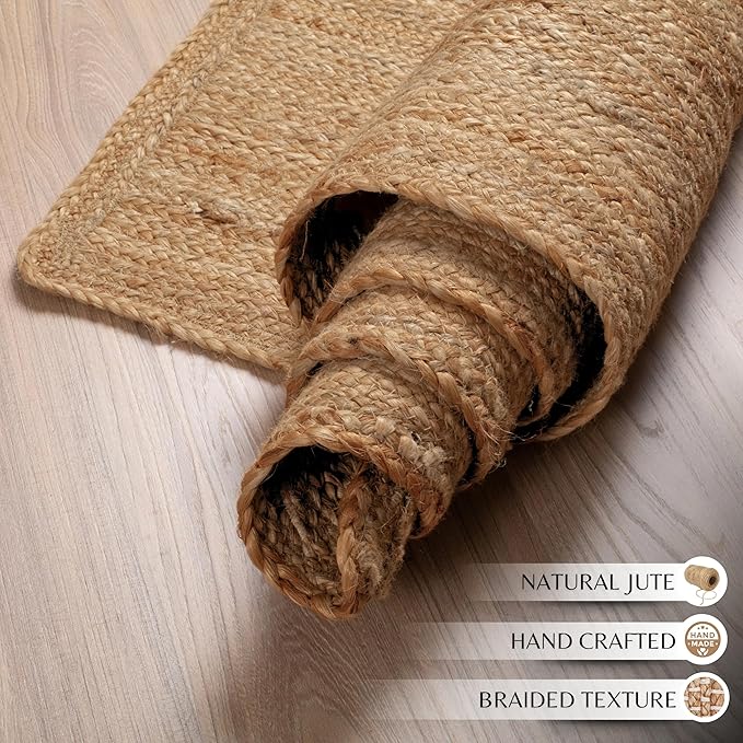 Ramanta Home Hand Woven Jute Braided Rug 2'x6' - Natural, Boho Reversible Floor Carpet for Living Room, Farmhouse Accent Rugs for Kitchen, Bedroom, Nursery, Kids Room, Patio - 24X72 Inch