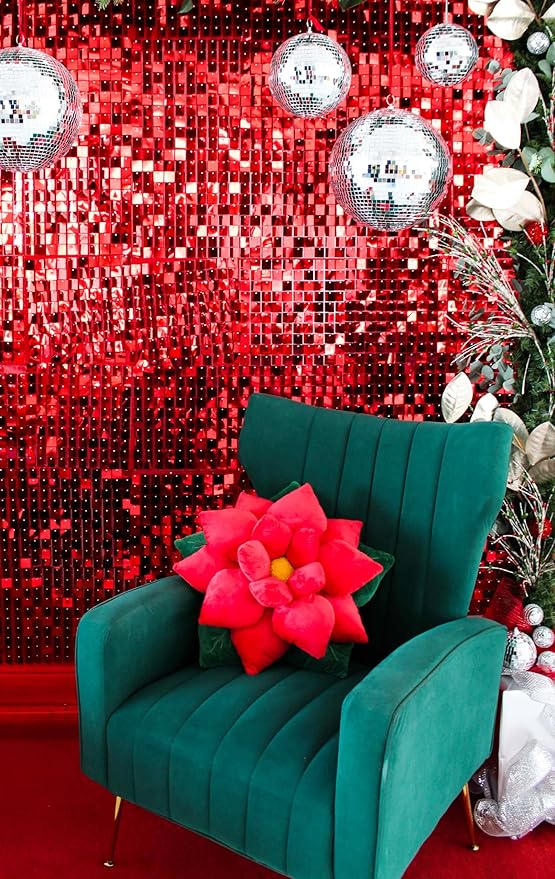 Green Philosophy Co. Poinsettia Plush Throw Pillow - Christmas Red Flower Shaped Accent Cushion | Unique Christmas Decor & Gift