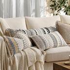 Kevin Textile Spring 14x36 Inch Long Lumbar Pillow Cover 1 Pack Boho Decorative Rectangle Cushion Case Throw Soft Chenille Thread Woven Tufted Textured Accent for Living Room Couch Sofa Bed, Grey