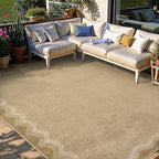LIVEBOX Scalloped Washable 8x10 Rug, Easy Jute Tan Rug for Living Room, Indoor Outdoor Rugs Bedroom, Geometric Farmhouse Non Slip Dining Room Mat Modern Carpet Area Rug for Patio Home Office Decor