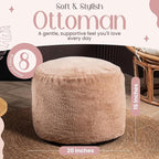 Cozy Plush Brown Pouf | Living Room Ottoman Footrest at 20 x 15 Inches | Soft, Non-Shedding Round Stool Sofa Ottoman with Supportive Foam Filling | Foot Rest for Couch