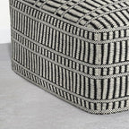 SIMPLIHOME Safford Square Pouf - 20 inch Wide Upholstered PET Polyester Ottoman in Cream White and Deep Black, Boho Indoor/Outdoor Footstool or Extra Seating for Living Room or Patio, Assembled