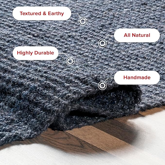Nuloom Daniela Navy, 4' x 6', Handmade, Jute, Tassel, Soft and Textured, High Traffic, Stain Resistant, Easy Clean, Durable Area Rug for Bedroom, Living Room, Dining Space, Foyer, Entryway