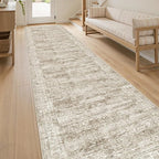 Runner Rug 2'6" x 10' Washable Non-Slip Runner Rugs for Kitchen Bathroom Laundry Room Vintage Ultra Thin Runners for Hallway Entryway Brown