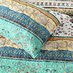 HORIMOTE HOME Boho Style Twin Size Quilt Set Yellow Bohemian Floral Strip Quilt Beddding Set, Soft and Lightweight Bedspread for All Season,XL Twin Bed Coverlet with 1 Matching Pillow Sham (2 Pieces)