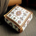 Unstuffed Pouf Cover Ottoman Footrest Bohemian Chenille Foot Stool Floor Bean Bag 20x20x8 Inches for Living Room Bedroom Home Decor (Mustard Yellow, Square)