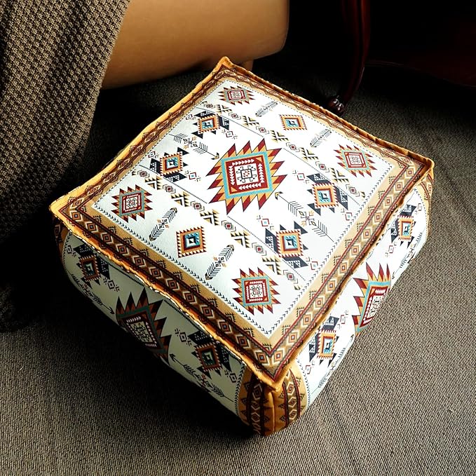 Unstuffed Pouf Cover Ottoman Footrest Bohemian Chenille Foot Stool Floor Bean Bag 20x20x8 Inches for Living Room Bedroom Home Decor (Mustard Yellow, Square)