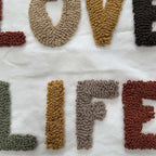 "Love Life Boho Pillow Covers 18X18 Inch Decorative Words Tufted Throw Pillow Covers Farmhouse Pillow Case for Couch Sofa Bed Living Room Bedroom, Rust/Mustard/Brown