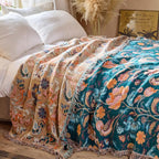 MSGKV Boho Throw Blanket for Bed 60"x80" Cotton Birds Floral Twin Size Couch Blanket Muslin Spring Breathable All Seasons Lightweight Farmhouse Blankets