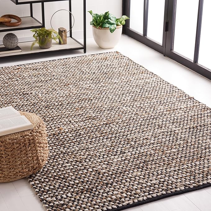 SAFAVIEH Natura Collection Area Rug - 5' x 8', Black & Ivory, Handmade Flat Weave Wool & Jute, Ideal for High Traffic Areas in Living Room, Bedroom (NAT349Z)