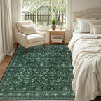3x5 Area Rugs Living Room Rug: Washable Vintage Distressed Floral Rug No Slip Stain Resistant Soft Carpet Indoor Large Carpets for Bedroom Dining Room Farmhouse Nursery Home Office Deep Green