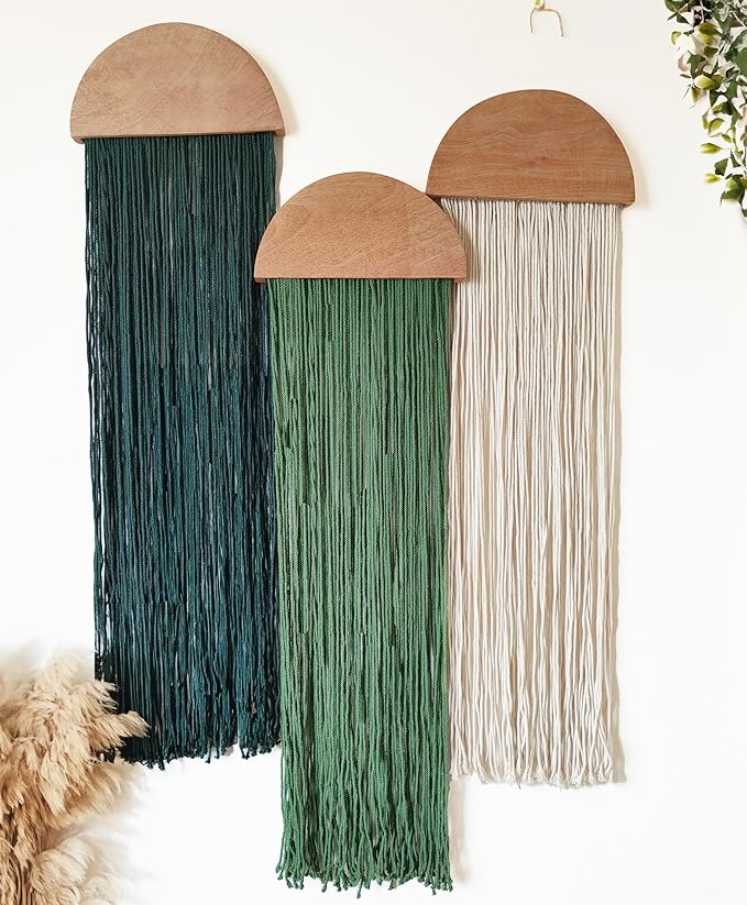 Induslyfe Macrame Wall Hanging 3 pcs Tapestry Woven Boho Home Chic Wall decor Bohemian Geometric Art Decor Bedroom Nursery Apartment Dorm Decoration Minimalistic Sage Green gift Birthday Xmas
