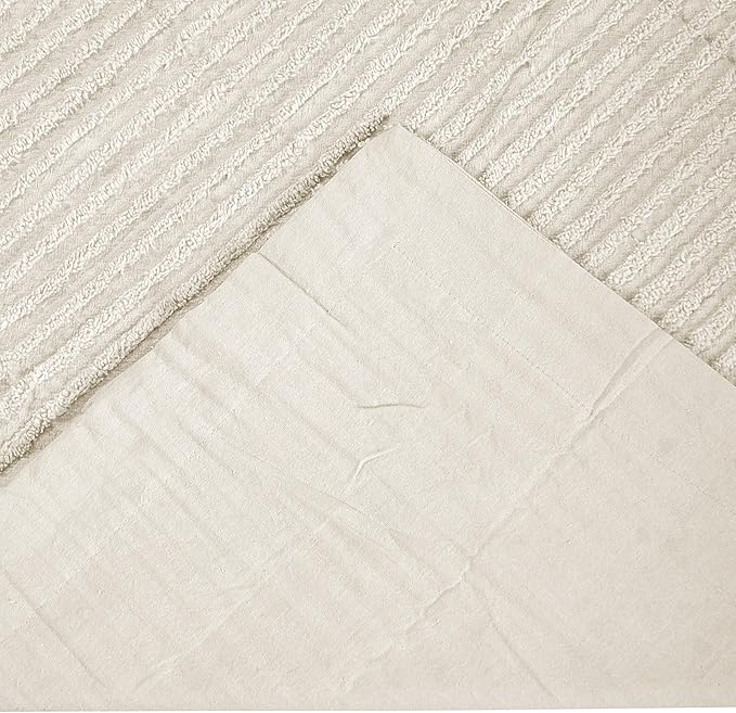 Better Trends Jullian Collection is Super Soft and Light Weight in Bold Stripes Design 100% Cotton Tufted Unique Luxurious Machine Washable Tumble Dry, Euro Sham, Ivory