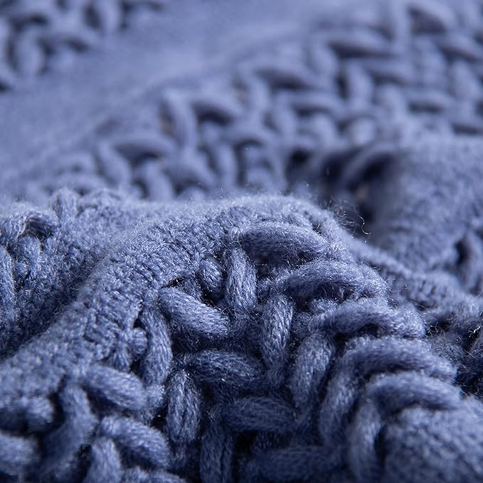lifein Fall Throw Blanket for Couch - Soft Boho Knitted Farmhouse Bed Throws,Cozy Small Lightweight Blankets&Throws with Tassels for Autumn,Woman,Man,Home Decor,Bed,Chair,Sofa,Room,Gift(Blue,50*60")