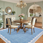 Scalloped Blue Washable Rugs 10x13 Rug for Living Room Non-Slip Solid Modern Minimalism Low-Pile Carpet 10 x 13 Rug for Bedroom Dining Nursery Rug