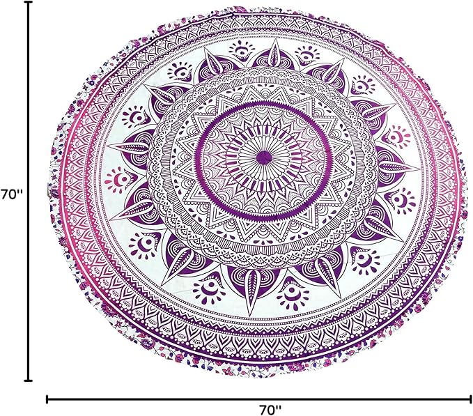 Round Beach Tapestry Turquoise Mandala Throw/Boho Hippie Beach Blanket Roundie/Indian Cotton Bohemian Large Round Table Cloth-Home Decor/Yoga Mat Meditation Picnic Rug (70", Pink)