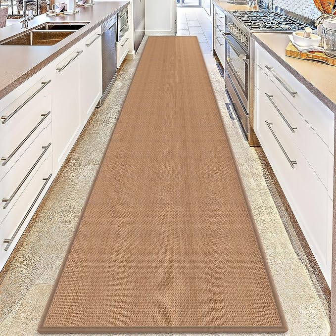 16ft Hallway Runner Rug Mat Non Slip, Rubber Backed Absorbent Floor Rug Carpets, Runner for Entryway Porch Backyard Dining Room, Camel
