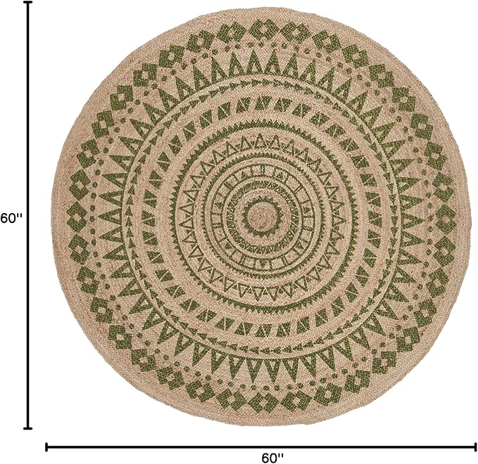SAFAVIEH Natural Fiber Round Collection 5' Round Green NF802G Handmade Boho Mandala Braided Jute Area Rug