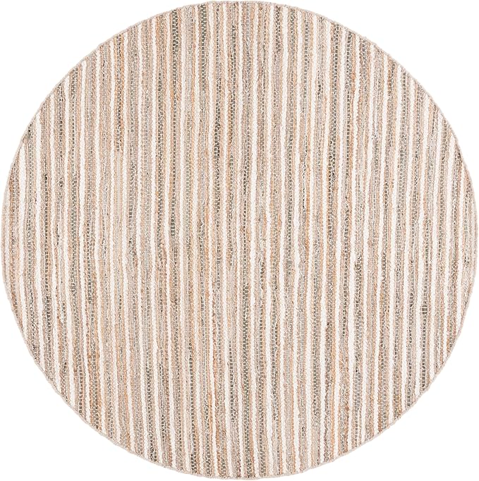 SAFAVIEH Cape Cod Collection Area Rug - 6' Round, Natural/Green, Geometric Design, Ideal for High Traffic Areas in Living Room, Bedroom, Dining (CAP151Y)