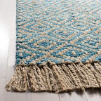 SAFAVIEH Natural Fiber Collection Area Rug - 6' Square, Turquoise & Natural, Handmade Boho Diamond Tassel Jute, Ideal for High Traffic Areas in Living Room, Bedroom (NF266C)