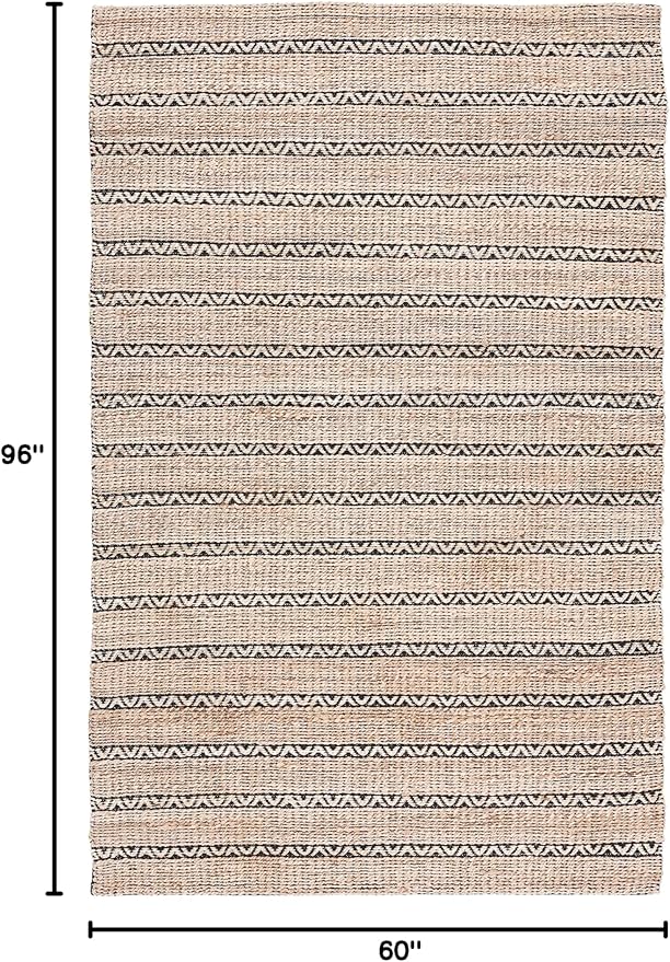 SAFAVIEH Natural Fiber Collection Area Rug - 5' x 8', Black & Natural, Handmade Flat Weave Stripe Jute & Cotton Jute, Ideal for High Traffic Areas in Living Room, Bedroom (NFB655Z)
