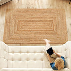 Hand Woven Jute Area Rug - 3' x 5' Feet - Rustic Beige Reversible Rectangular Rugs for Bedroom, Kitchen, Living Room - Vintage Natural Braided Entry Floor Décor Boho 3x5 Jute Rug