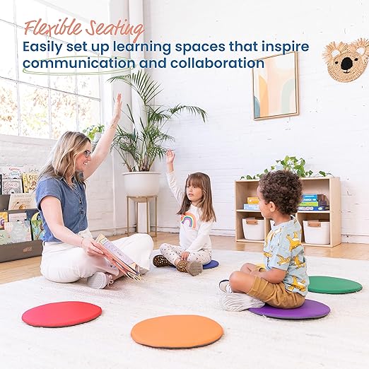 ECR4Kids SoftZone Colorful Floor Pads, Round, Flexible Seating, Assorted, 6-Piece