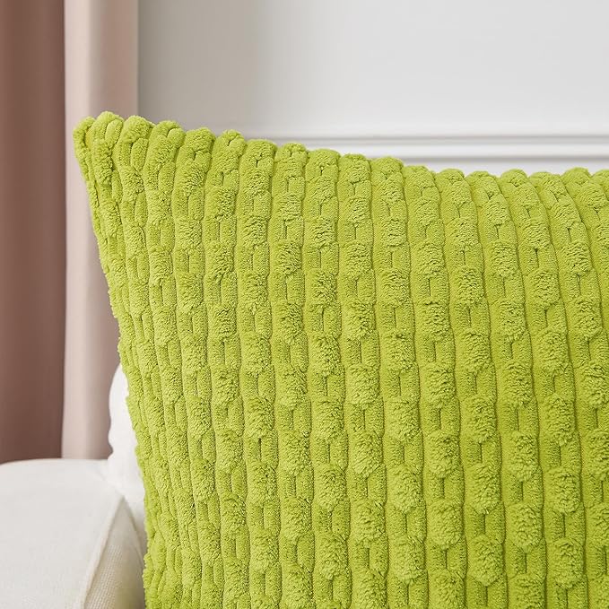 Kevin Textile 12x20 Inch Pillow Cover 1 Pack Boho Christmas Decorative Soft Striped Corduroy Lumbar Farmhouse Accent Rectangle Cushion Case for Living Room Couch Sofa Bed, Spring Green