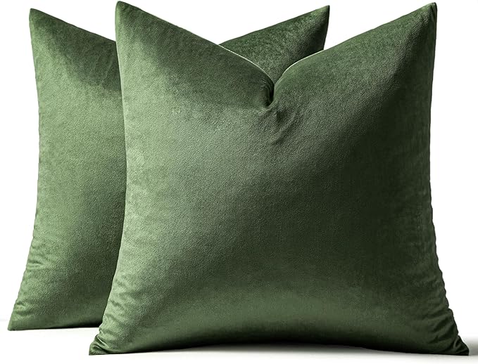 MIULEE Velvet Throw Pillow Covers 16x16 Inch, Pack of 2 - Moss Green, Soft Solid Decorative Pillow Covers Cushion Cases Modern Luxury Home Decor for Spring Couch Sofa Bedroom Livingroom