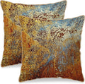 KSLIDS Brown Rust Soft Velvet Throw Pillow Covers Set of 2 Gold Orange Teal Rustic Decorative Pillow Covers 20x20 Inch Rusty Copper Metallic Bronze Pillow Case for Sofa Couch Living Room Home Decor