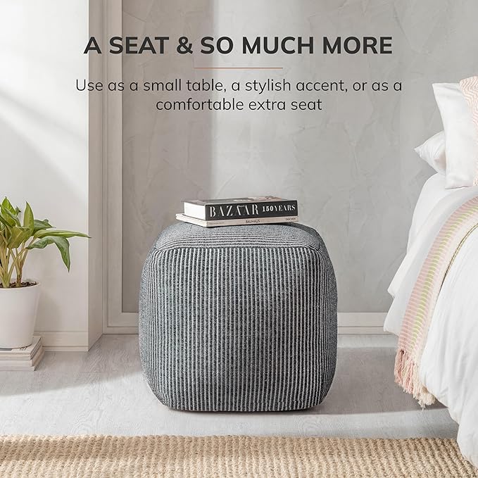 Anji Mountain Pouf Ottoman Foot Rest, Handmade Ottoman Pouf, Comfortable Foot Stool, Decorative Floor Seating for Living Room Decor, Bedroom & Home Décor Accent - Gray Maze