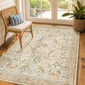 Washable Area Rug 4x6 for Living Room - Boho Western Nature Rugs for Bedroom, Kitchen, Office, Large Entryway, Rustic Botanical Decor, Non-Slip Low Pile Beige Ultra Soft Bird Carpet