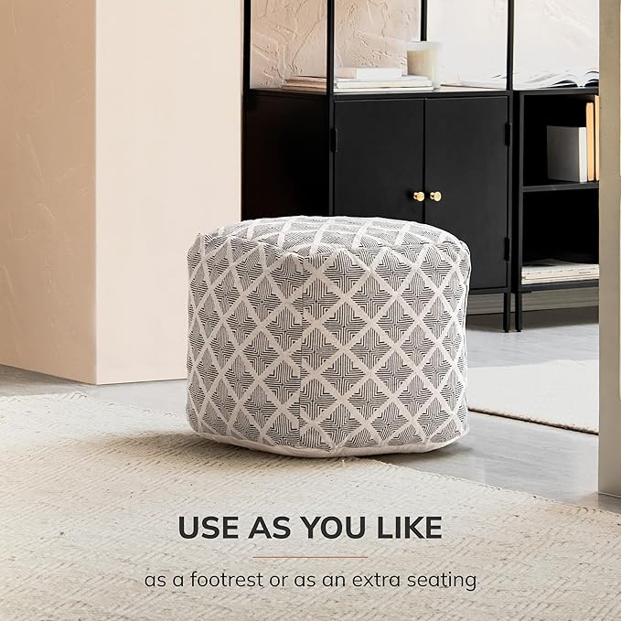 Anji Mountain Pouf Ottoman Foot Rest, Handmade Ottoman Pouf, Comfortable Foot Stool, Decorative Floor Seating for Living Room Decor, Bedroom & Home Décor Accent - Sketch Bone