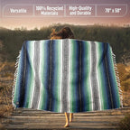 Hydration Nation Authentic Large Handwoven Mexican Blanket - Soft Yoga- Durable Serape- Lightweight Falsa, Beach, Camping, Picnic, Outdoor Blanket 70"x50" - Arctic