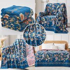 Boho Blanket Soft Muslin BohoThrow Blanket, 100% Cotton Floral Printed Farmhouse Decor All Season Reversible Rustic Throw for Sofa Couch Chair (Blue, 90"x98")