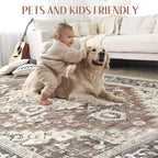 Washable Rug 10x12 Area Rugs: Boho Vintage Distressed Oriental Medallion Neutral Thin Large Rug Carpet for Living Room Bedroom Dining Room Home Office Decor - Dark Brown